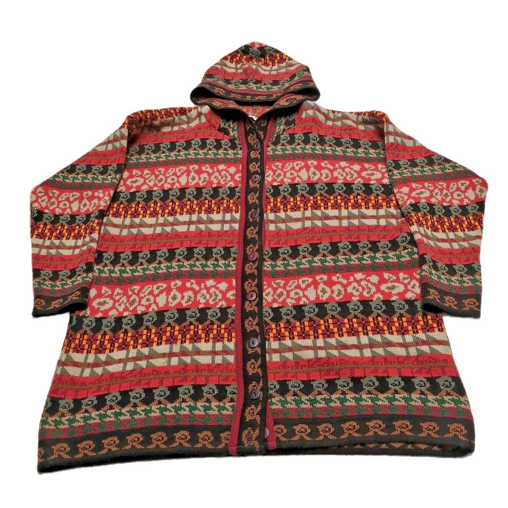 Moda Internazionale Forelli Hooded Cardigan Sweater Coat XL - 2X Multi Geometric